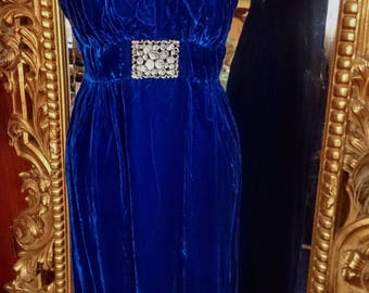 Vintage 1960's Blue Velvet Long Dress