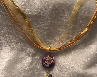 Purple & Yellow Button Pendant