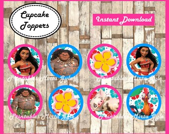 Moana cupcakes toppers, printable Moana party toppers, Moana cupcakes toppers