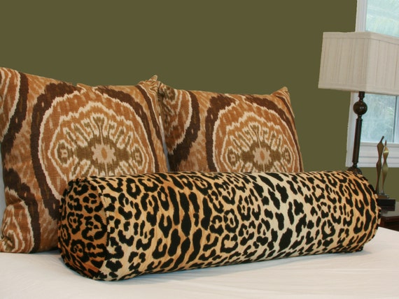 Leopard velvet bolster pillow cover Queen King bed bolster