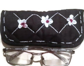 Black fabric eyeglass case, Reading glasses case, Eyeglasses case
