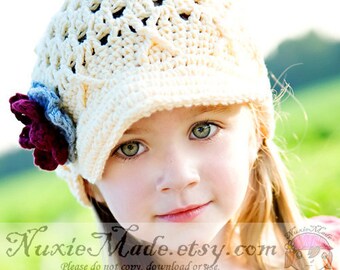 Crochet Cream Hat 12-24 months, Cream Newsboy Hat, Winter Hat, Kids Hat, Crochet Hat, Toddler Girl Hat, Hat with Brim, Newsboy Beanie