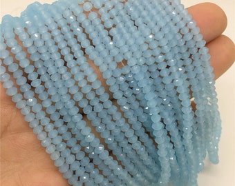 4x3mm Faceted Blue Glass Beads, Glass Rondelle Beads