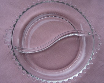 Candlewick Clear Divided Serving Bowl, Handled Candlewick Glass Bowl, Tidbit Bowl, Relish Bowl