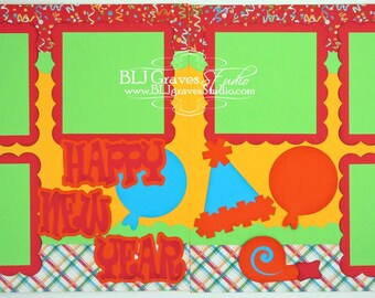 2 Premade Scrapbook Pages 12x12 Layout Paper Piecing Happy New Year Handmade 043P