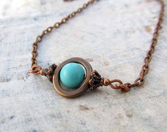 Turquoise necklace Delicate Copper Necklace December Birthstone Southwest Bohemian Jewelry