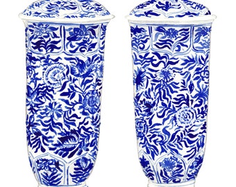 hydrangeas art blue white ginger jar print chinese vase print