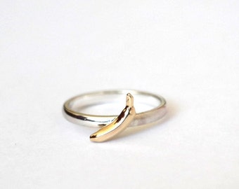 Banana Ring, Sterling Silver, 9ct Yellow Gold Banana Ring, Handmade, Food Ring, Fruit Ring, RockCakes