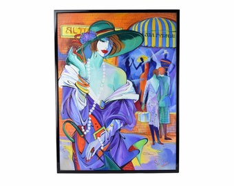 1980’s Russian Abstract Fashion Portrait Of Woman in Hat Sgnd Sarra