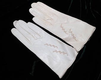 Vintage Cream German Kidskin Gloves, Size 6 1/4, c. 1960