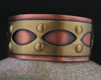Vintage Copper Brass Intarsia Cuff Bracelet, Mixed Metals Cuff, Vintage Copper Brass Jewelry, Mixed Metals Jewelry