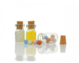 10 miniature 26.5x13.5mm glass jars