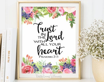 Instant download Proverbs 3 5 Trust in the Lord print Scripture art Nursery decor Bible verse decor home decor nursery verse wall art 3-2
