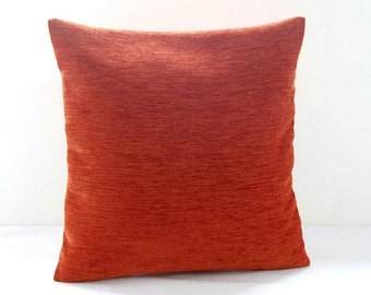 accent decorative pillow cover burnt orange, chenille cushion cover 14 inch / 12 x 16