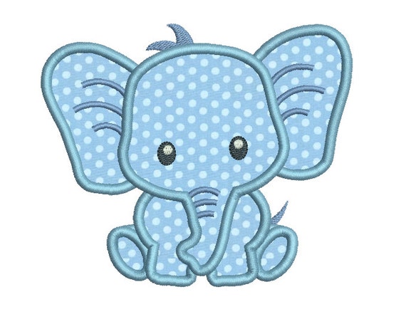 Baby Elephant Applique Machine Embroidery Design Cute