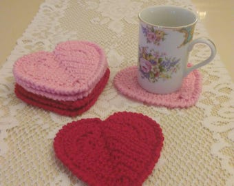 Valentine's Day Gift, Heart Shaped Coasters, Crocheted Coasters