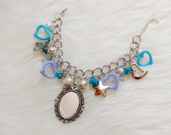 Personalized charm bracelet, gift for her, wedding, bridesmaid jewelry, summer jewelry, pendants, beads, starfish, heart