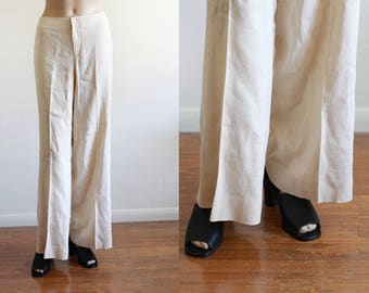 Vintage Ralph Lauren Creme Linen Wide Leg Pants / Cropped Pants / High Waisted / Made in the USA / 31" W