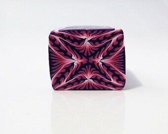 Polymer Clay Kaleidoscope Cane, Raw, Unbaked, Pink, Purple and White, Square Cane