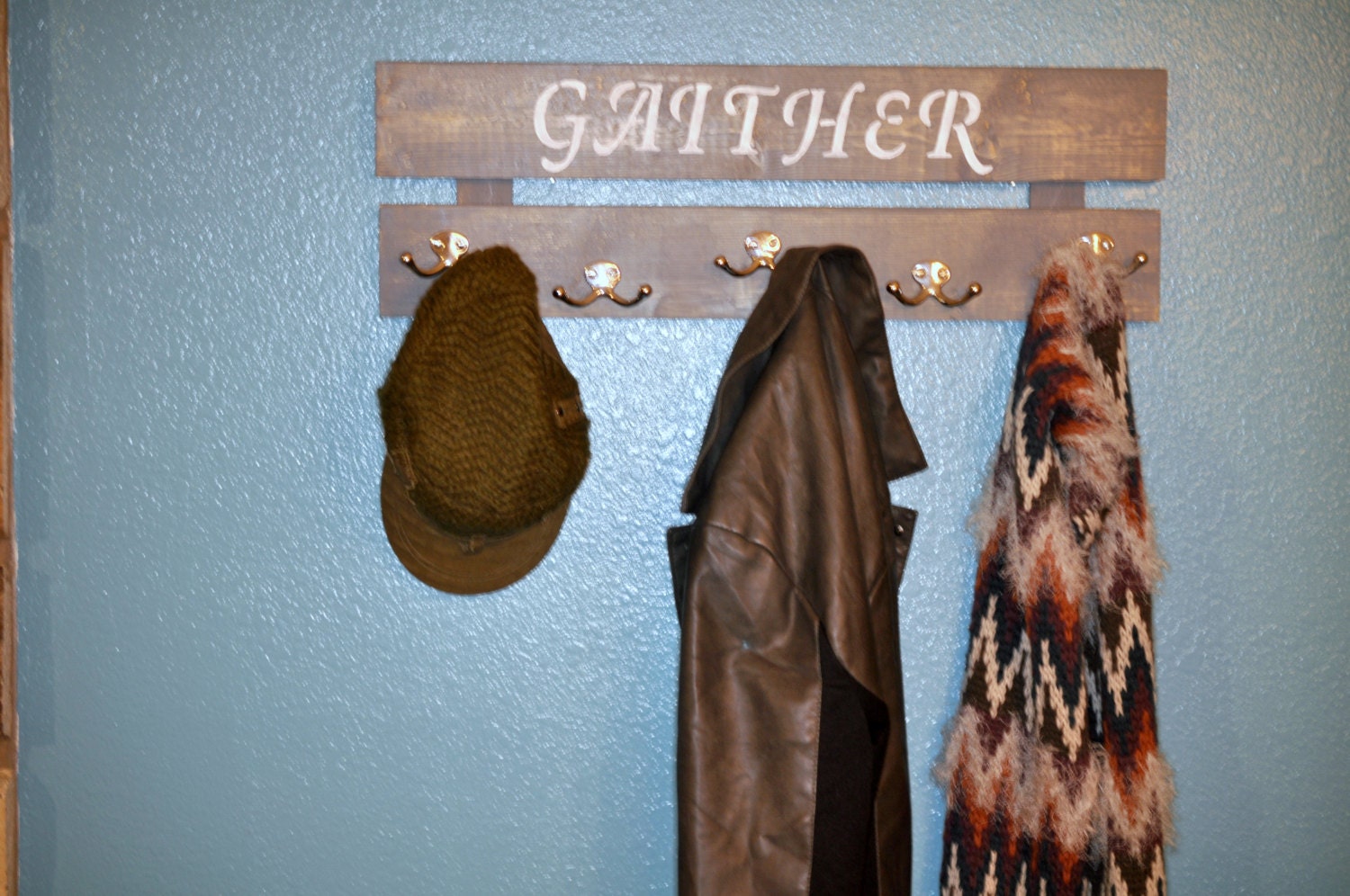 Rustic wood wall coat rack entryway storage distressed coat