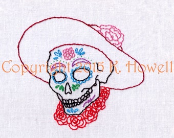 Day of the Dead, Hand Embroidery Pattern, Female, Sugar Skull, Dia De Los Muertos, Skull, Decorated, PDF