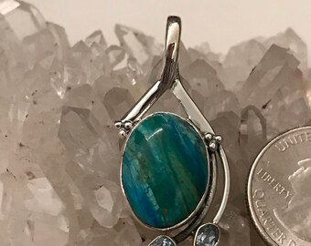 Genuine Peruvian Blue Opal Pendant Necklace