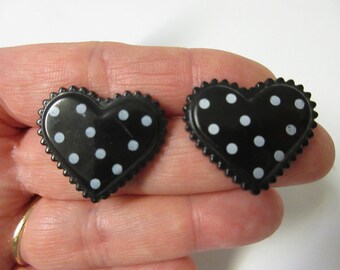 Polka Dot Black Heart Stud Earrings-Heart Earrings-Valentine's Day Stud Earrings