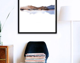 Poster Size Fine Art Print Abstract Watercolor Painting, Rust Blue Art Print, Large Wall Decor, Large Wall Hanging Art, Watercolor Print Art