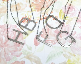 Large Initial Necklace Oversized Letter Alphabet Personalized Sideways Initial Oversize Letter Mother's day, Birthday gift