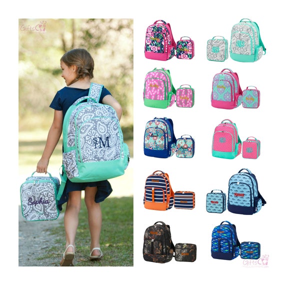 Monogrammed Matching Backpack & Lunchbox Set Girls Boys Kids