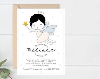 Party Invite, First Birthday Invitation, Kids & Babies Printable Invite, Fairy Party Invite, Modern Birthday Invite printable (B9.Bday)