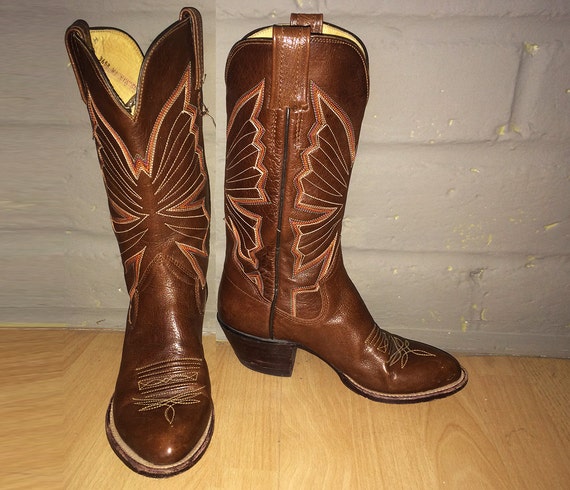 Fancy Vintage 70s Butterfly Cowboy Boots Brown Leather Hippie