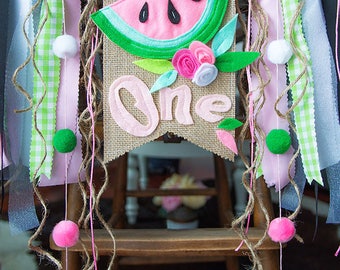 First Birthday Watermelon, First Birthday Fruit Banner, Watermelon High Chair Banner, Watermelon Birthday, Fruit Birthday, Fruit Highchair