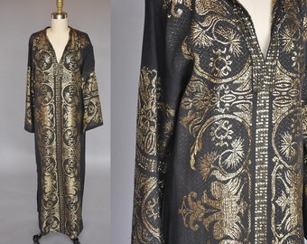 Vintage 70s kaftan | 70s black and gold maxi dress | vintage greek kaftan | gold embroidered kaftan M/L