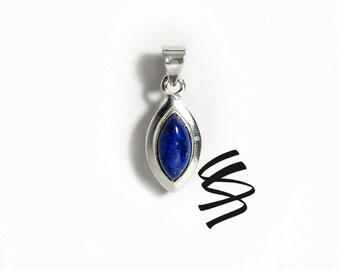 Blue Gemstone Silver Lapis Lazuli Necklace Sterling Silver Pendant Blue Stone Jewelry Statement Necklace Lapis Lazuli Jewelry Birthstone Gem