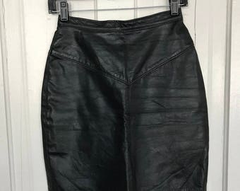 Black leather skirt | Etsy