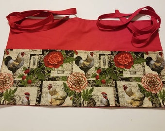 Chicken Floral Waitress/Teacher/Server/Waist/Half/Vendor/3 Pocket Apron
