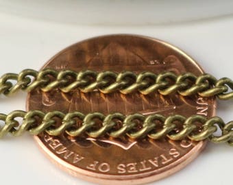 NEWnew 10 ft of Antique Brass Plated SOLDERED FACET sturdy Chunky Curb Chain - 2.7mm width Solder link - with Free Matching Jumpring (10pcs)