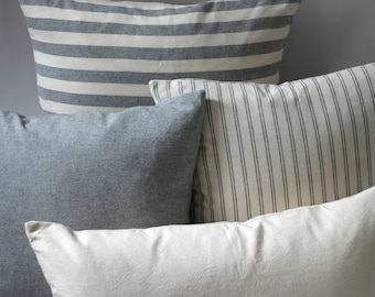 Pewter Collection // Decorative Throw Pillows 18x18 + 10 Other Sizes // Farmhouse Decoration // Ticking Striped Pillow Cover