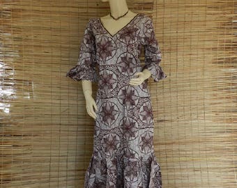 Embroidered maxi dress long and volents T 36/40 in African Ankara fabric