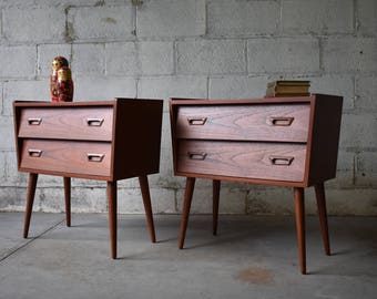 PAIR mid century Modern styled TEAK NIGHTSTANDS end tables