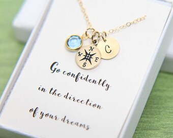Compass Necklace, High School Graduation for Her, Graduation Gift for Her, College Graduation, Gold Compass necklace, Personalize Graduation