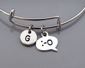 Surprise Emoticon bangle, SMS surprise, Text surprise, Expandable bangle, Personalized bracelet, Charm bangle, Monogram, Initial bracelet