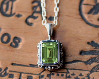 Peridot pendant necklace, sterling silver pendant, green stone necklace, gift for wife, august birthstone necklace, holiday gift for wife