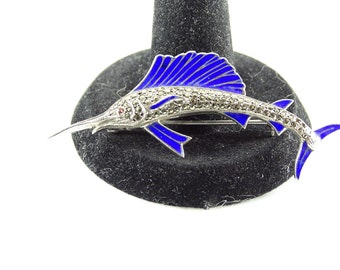 Sterling Silver / Enamel / Marcasite Marlin Brooch