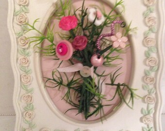 Valentine Vintage Button Bouquet/Frame-Shabby Cottage Chic