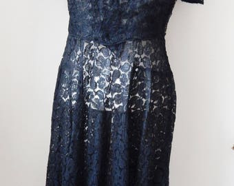 Vintage 1930s Black Lace Dress and Bolero Jacket - Approximate UK 10