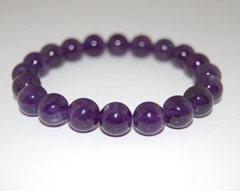 Purple Amethyst Bracelet,Gemstone 10mm Beads,Elastic Bracelet,Purple Gemstone Bracelet,Purple Crystal Bracelet,Man,Woman,Beaded Jewelry,Gift