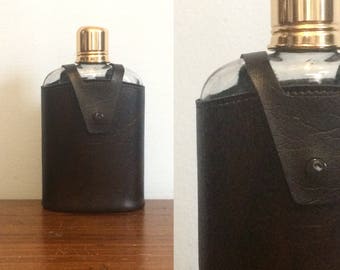 Vintage 70s Hip Flask / Faux Leather Covered Glass Flask / Vintage Mid Century Barware