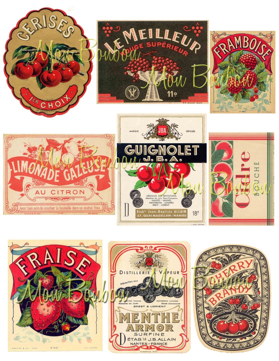 vintage fruit cherries strawberries label ephemera digital vintage food labels